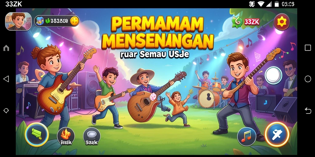 Tampilan gameplay 33ZK dengan musik yang mengasyikkan.