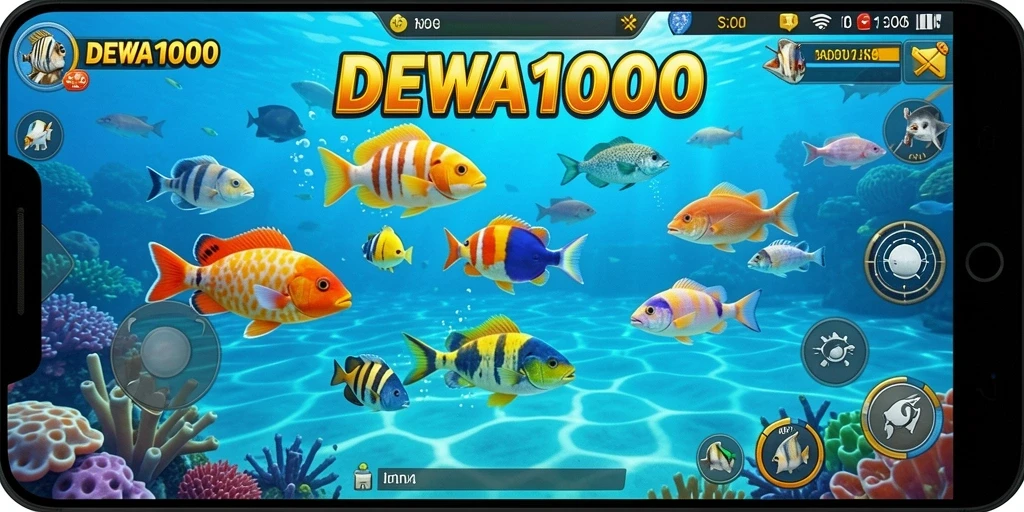 Screenshot gameplay DEWA1000 dengan aksi tembak ikan yang seru.