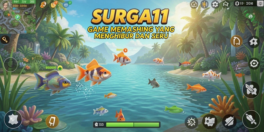 Tampilan gameplay <strong>SURGA11</strong> menampilkan suasana memancing yang menenangkan.
