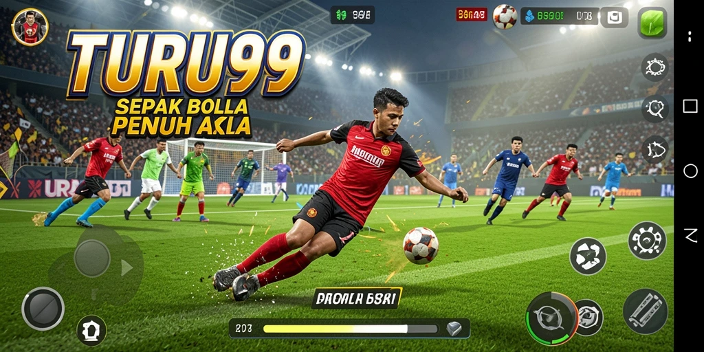 Gameplay TURU99 yang menampilkan aksi sepak bola mendebarkan.