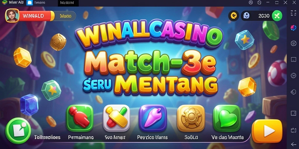 Tampilan gameplay seru dalam WINALLCASINO dengan elemen Match-3.